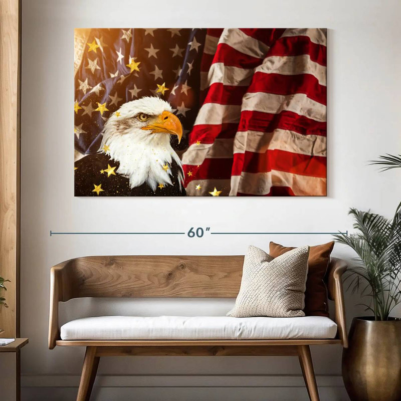 Brampt American Flag With Bald Eagle, 34" H x 51" W