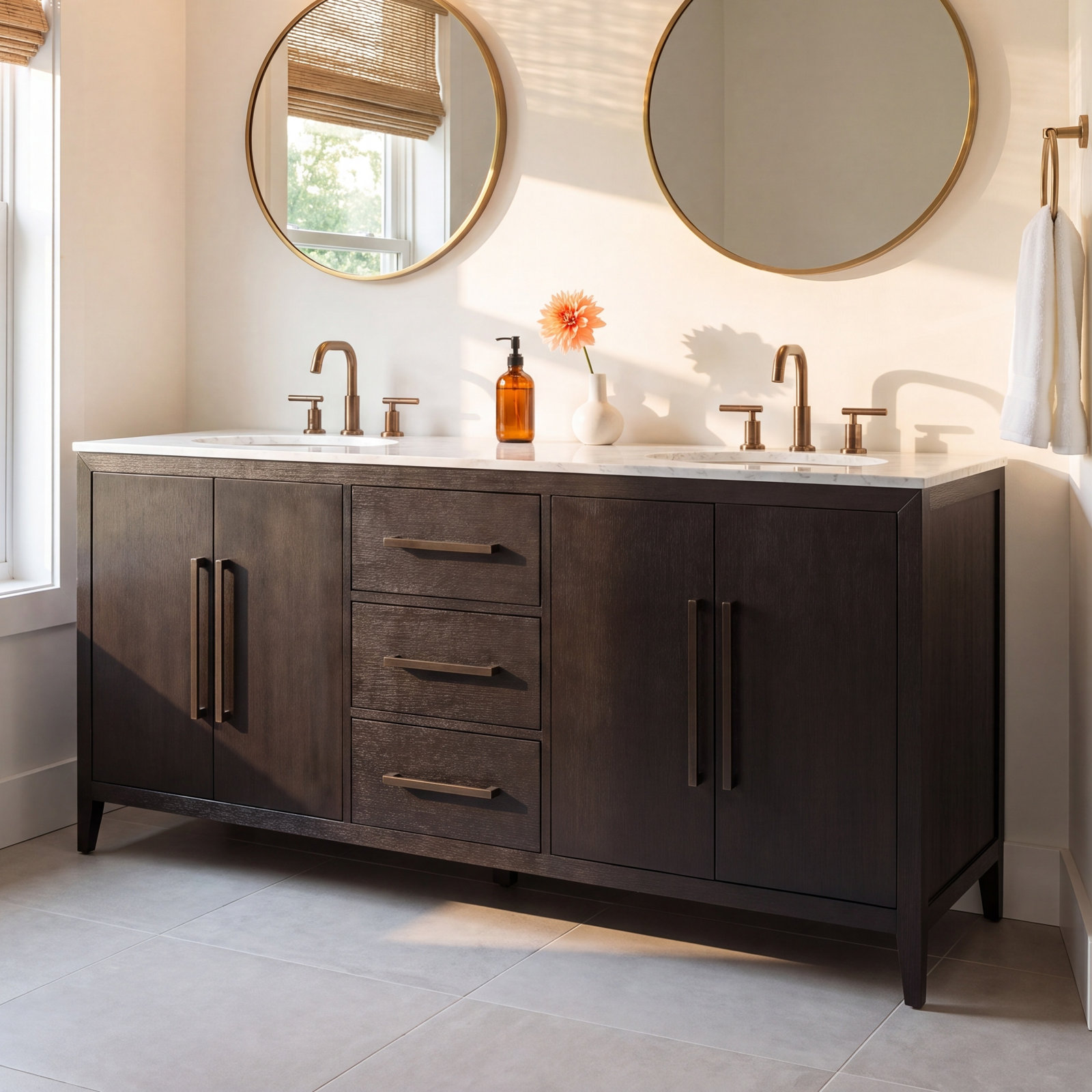 Alsup 72" Acacia Double Bathroom Vanity, Wire Brushed Dark Oak