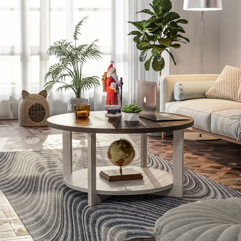 Table basse rustique Farmhouse, Plateau brun / structure blanche