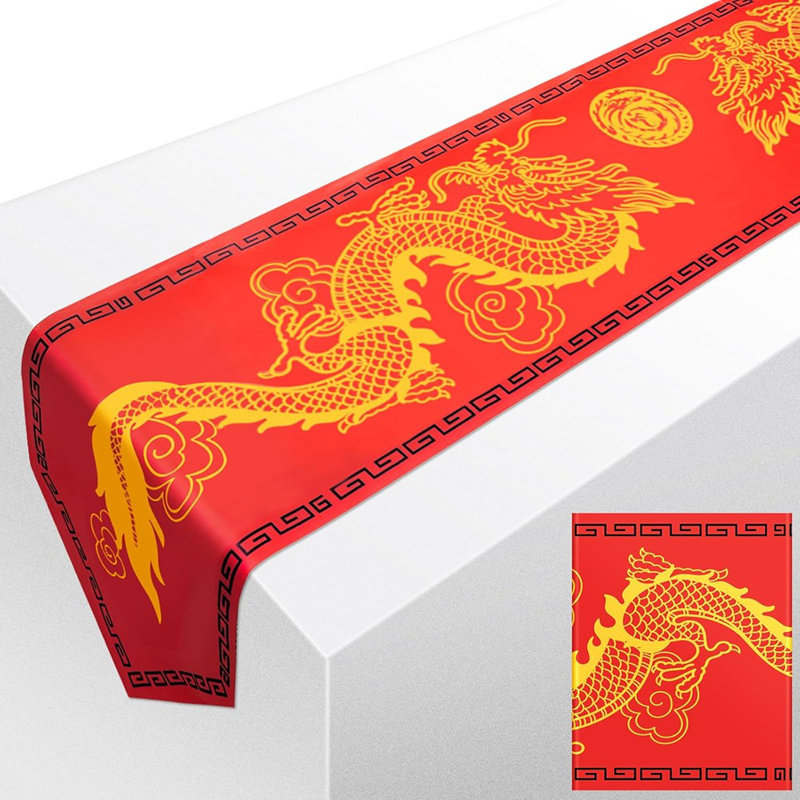 Chemin de table chinois à imprimé dragon