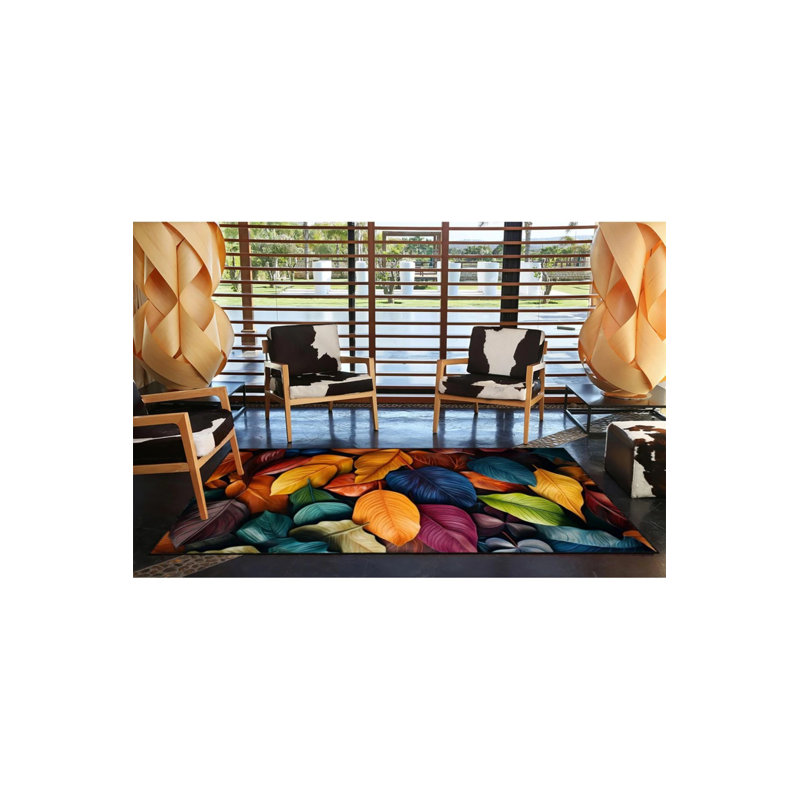 Tapis tissé à motif de feuille d'arbre, Rectangle 2 pi 4 po x 4 pi