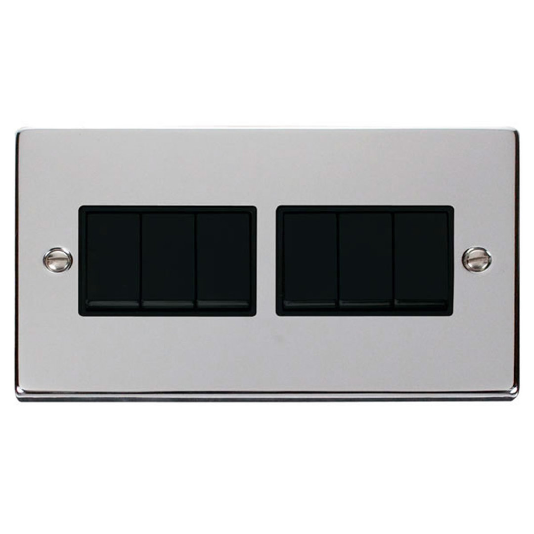 Polished Chrome 10A 6 Gang 2 Way Light Switch