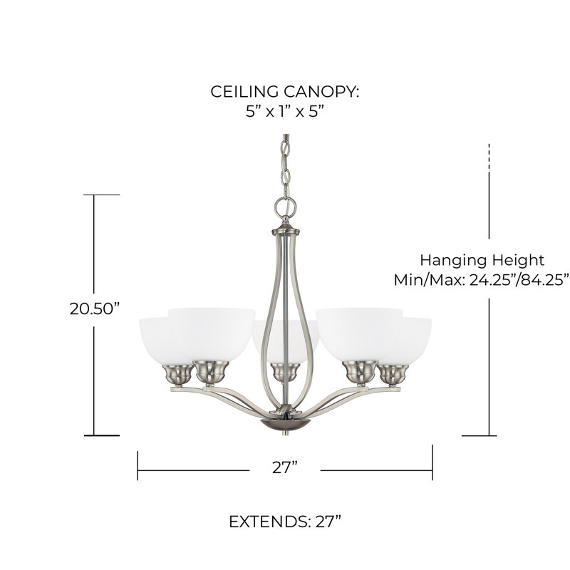 Stanton 5 - Light Dimmable Classic / Traditional Chandelier, Brushed Nickel