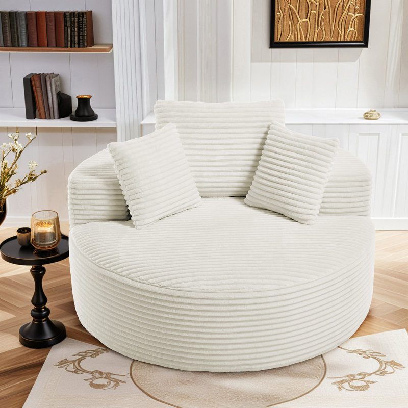 Fauteuil demi-tonneau rembourré Addisin, Beige