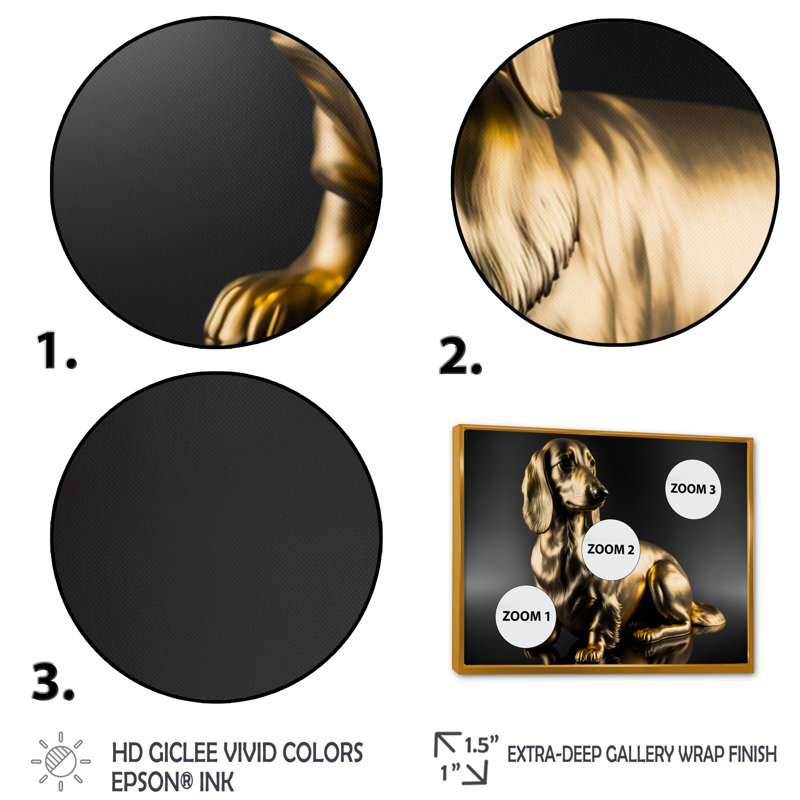 Golden Glam Dachshund I - reproduction sur toile, L 20 po x H 12 po x P 1 po, Toile avec cadre flottant or