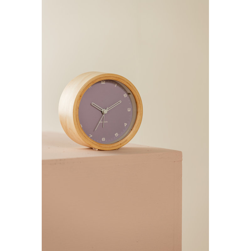 Wood Mechanical Alarm Tabletop Clock, Purple