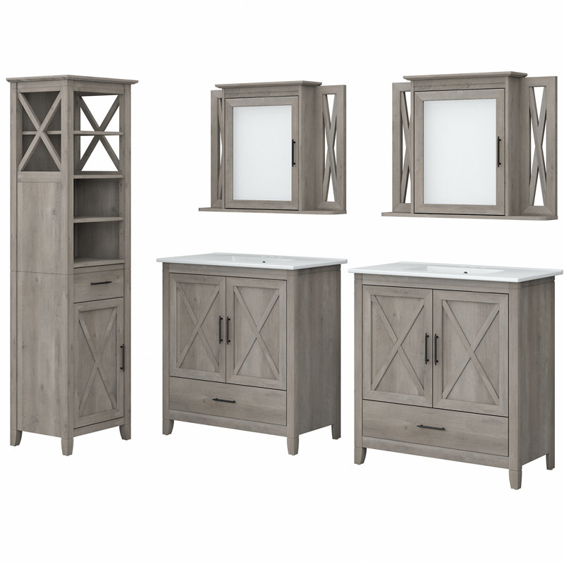 Edion Double Bathroom Vanity with Ceramic Top, Driftwood Gray
