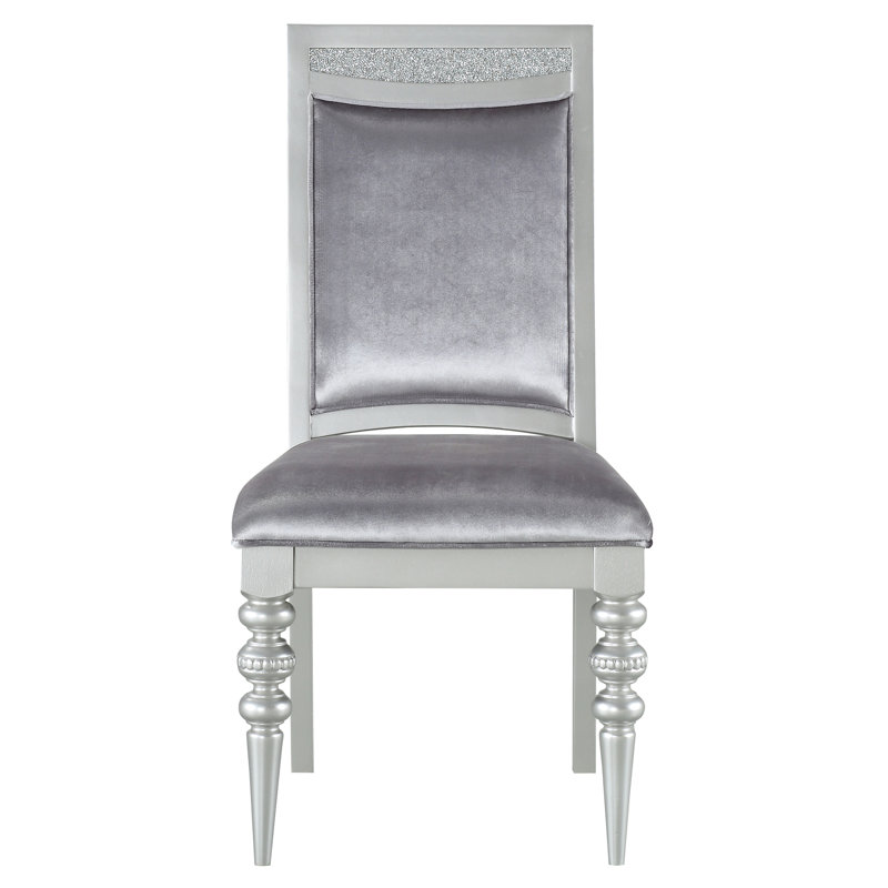 2 pièces d'appoint en gris et argent - Tissu élégant avec structure en bois incrusté de strass recouvert de 2 sièges