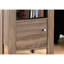 Table de chevet en stratifié taupe pour le salon - pieds carrés, table d'appoint avec tablette ouverte et armoire fermée