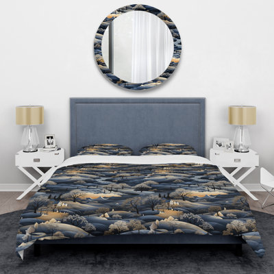 Dark Blue Scandinavian Mountain II Duvet Cover