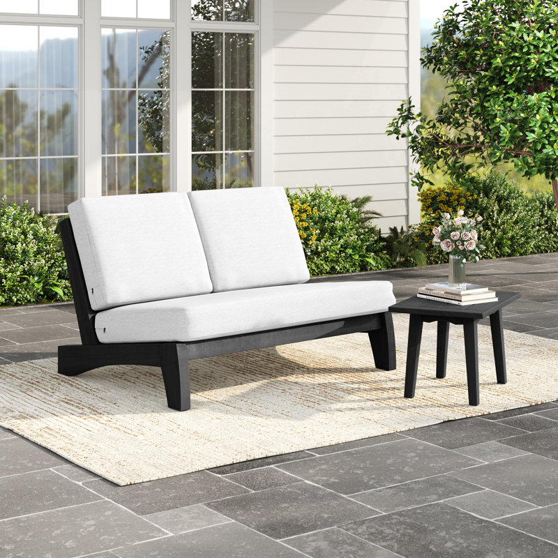 Polett Solid Wood Group Outdoor Conversation Set With Loveseat And Side Table, Beige, Black
