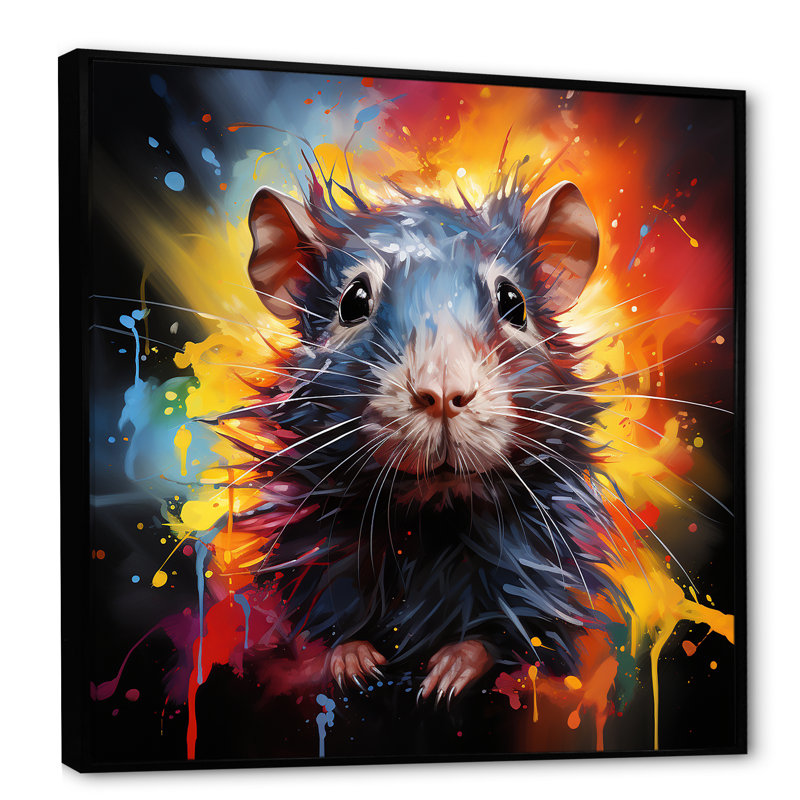 Pop Art, cochon d'Inde 2 - art mural rongeurs, H 16 po x l 16 po x P 1 po, Cadre flottant noir
