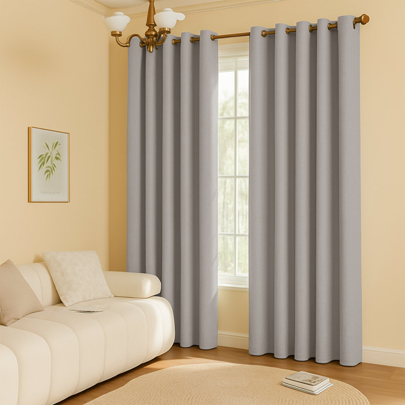 Linen Blend Blackout Curtain Panel Pair, Beige, 137cm Width x 117cm Drop