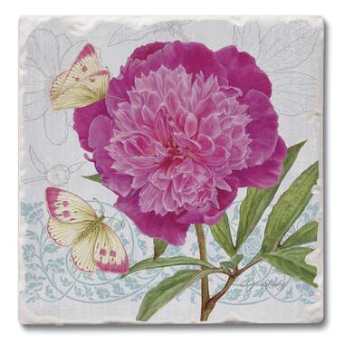 Peony Flower Cork Coasters - Pack of 4