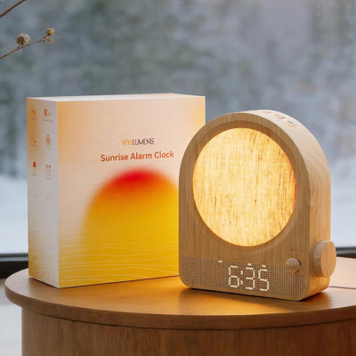 Wood Grain Sunrise Alarm Clock with Sound Machine & RGB Night Light, Dual Alarm, Dimmable Bedside Lamp for Bedroom,Tabletop Clocks