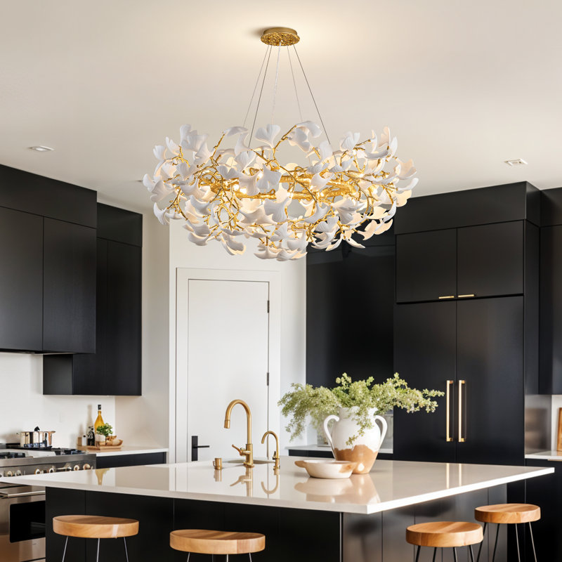 Ceramic Leaf Chandeliers Branch Chandelier Brass Hanging Lights Fixtures For Dining Room Living Room Kitchen Island