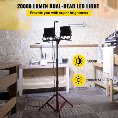 LED Work Light With Stand, 20000 Lumen Dual-Head LED Work Light With 27.6/"-68.1/" Adjustable And Foldable Tripod Stand, IP65 Waterproofed LED Tripod Work Light, With 5000 Kelvin Color Temperatu