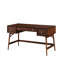Table d'écriture à finition brune avec rangement à tiroirs et bureau moderne en nickel avec placage en noyer