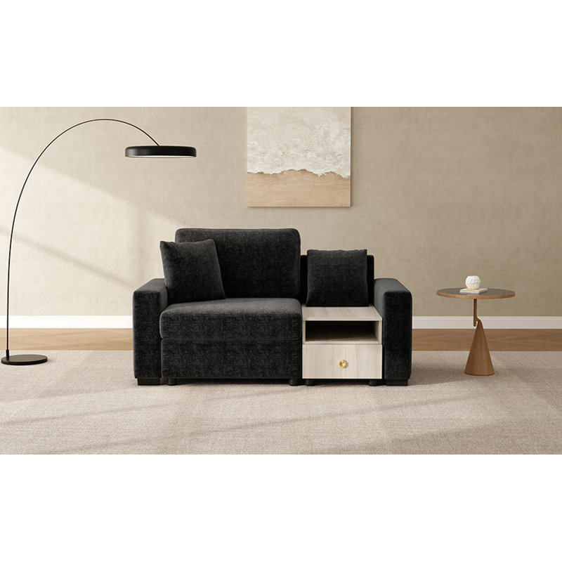 Canapé modulaire moderne de 63,2 po avec accoudoirs de rangement et console centrale pour le salon, noir, Chenille noir