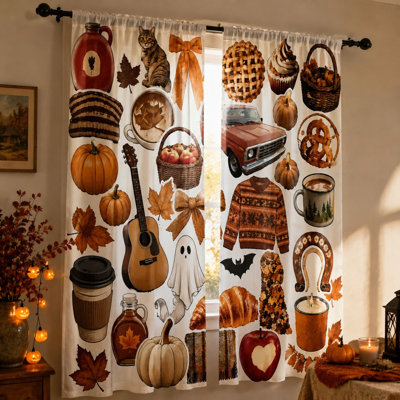 2 pièces rideaux sur le thème de la récolte d'automne, rideaux de fenêtre de décoration de citrouille rétro pour la cuisine du salon, la maison et les accessoires d'automne uniques, mur