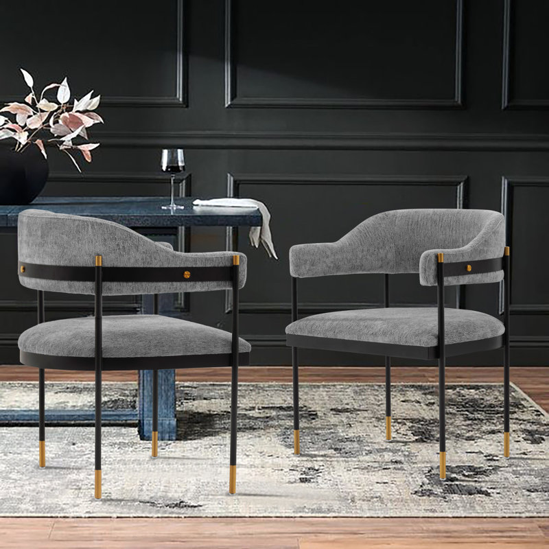 Lenahan Chenille Metal Side Chair Dining Chair, 2, Gray