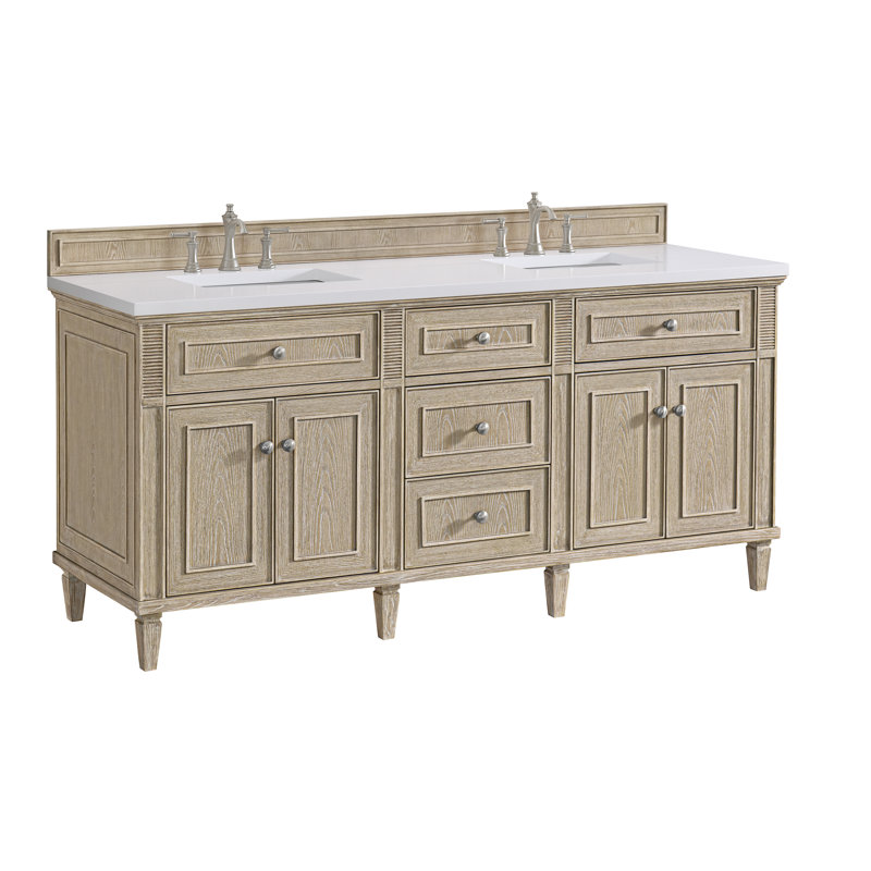 Lorelai 72'' W Double Vanity, Whitewashed Oak, White Zeus, 8" Widespread