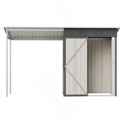 Durable 5X3ft Galvanized Steel Shed & Gazebo Combo, Easy Assembly Lean-To Storage With Open Pergola, All-Weather 2-In-1 Garden Shed For Tool Storage, Patio, Backyard