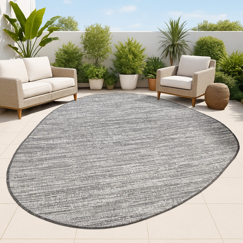 Omid Modern Rustic Abstract Gray/Black Indoor/Outdoor Rug, Novelty 3'11" x 6'