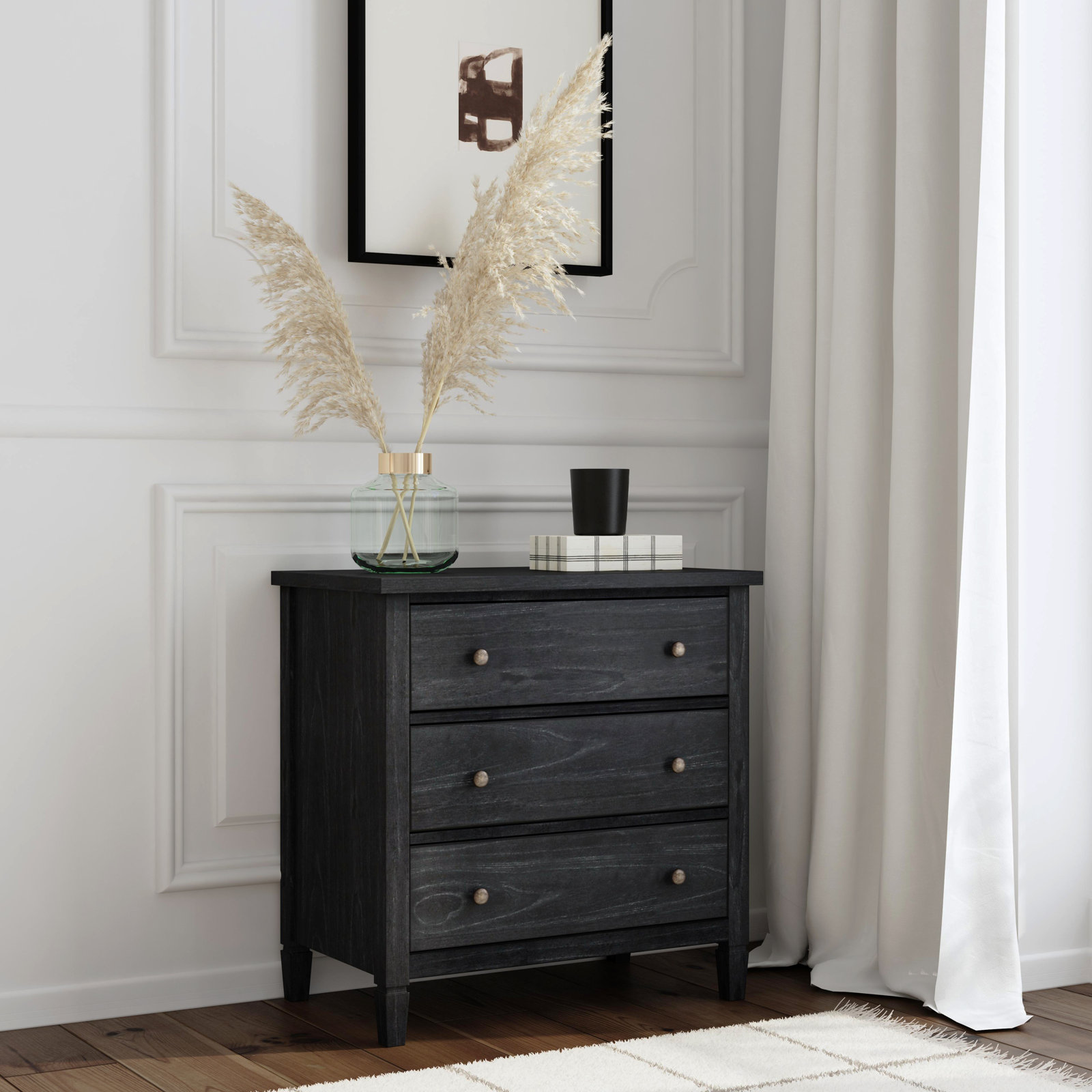 Charleston 3-Drawer Dresser, Washed Black