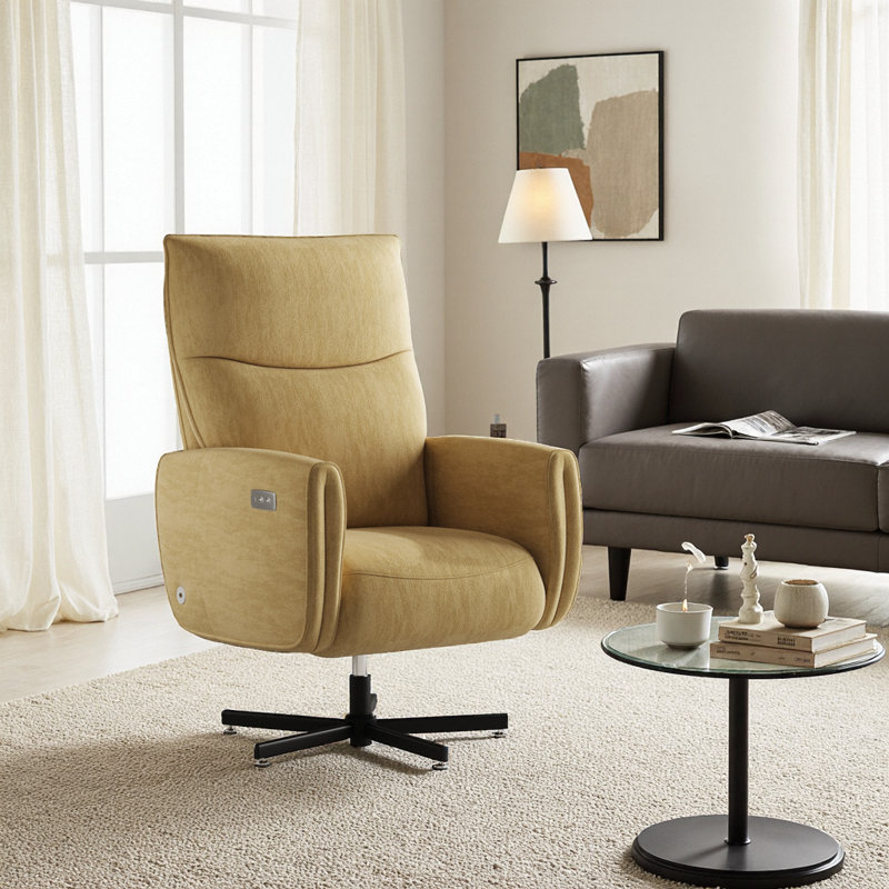 Fauteuil inclinable électrique pivotant avec chargement USB / Type-C | Rotation à 360 ° et inclinaison électrique | Fauteuil d'appoint en velours pour salon et bureau | Assemblage sans effort