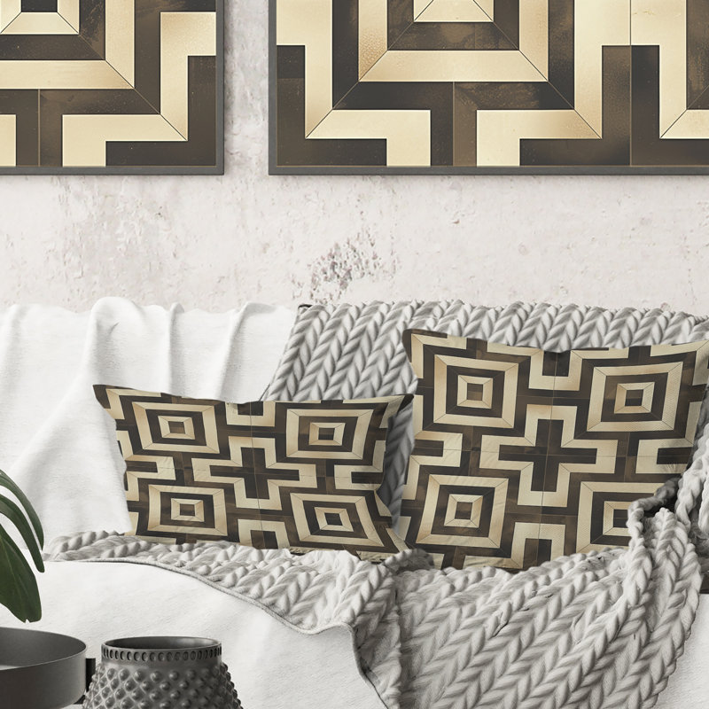 Coussin décoratif brun beige Mid-Century Tile Maze II - Mid-Century, H 18 po x l 18 po