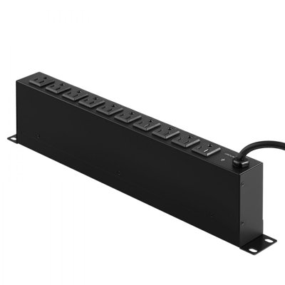 19" 1U PDU 10 Outlets Rack Mount Power Strip Surge  Overload Protection
