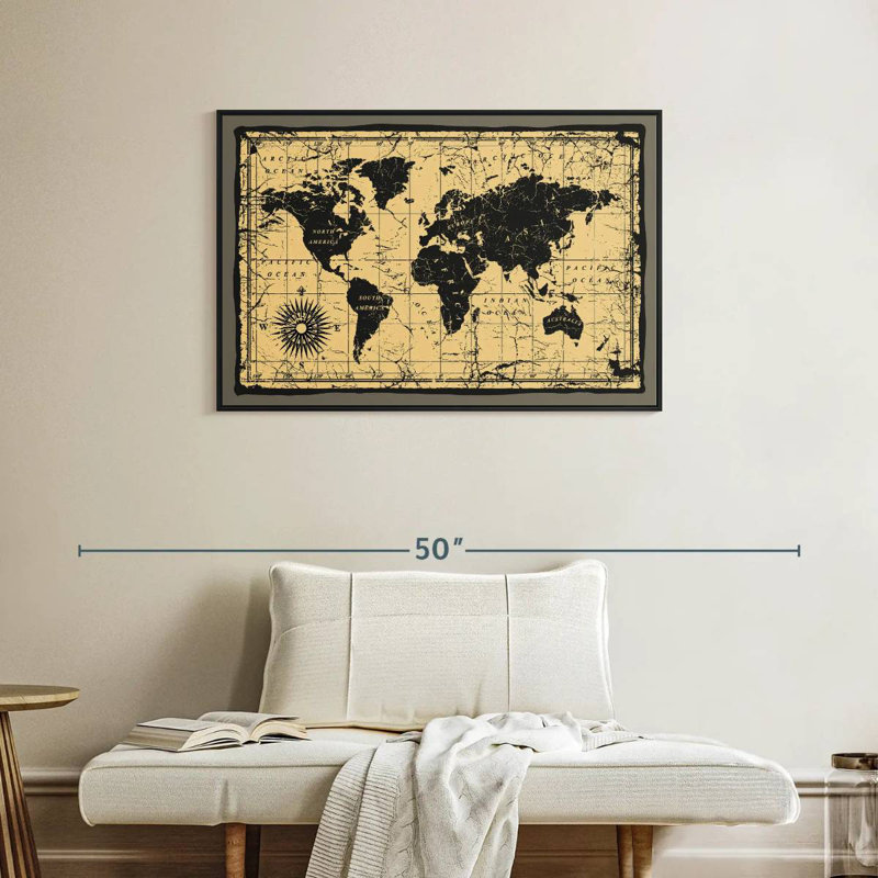 Carte du monde rétro Aliaz, H 25 po x l 37 po