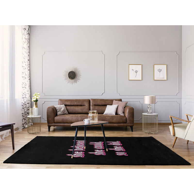 Tapis en chenille de polyester style citations, Rectangle 5 pi x 7 pi