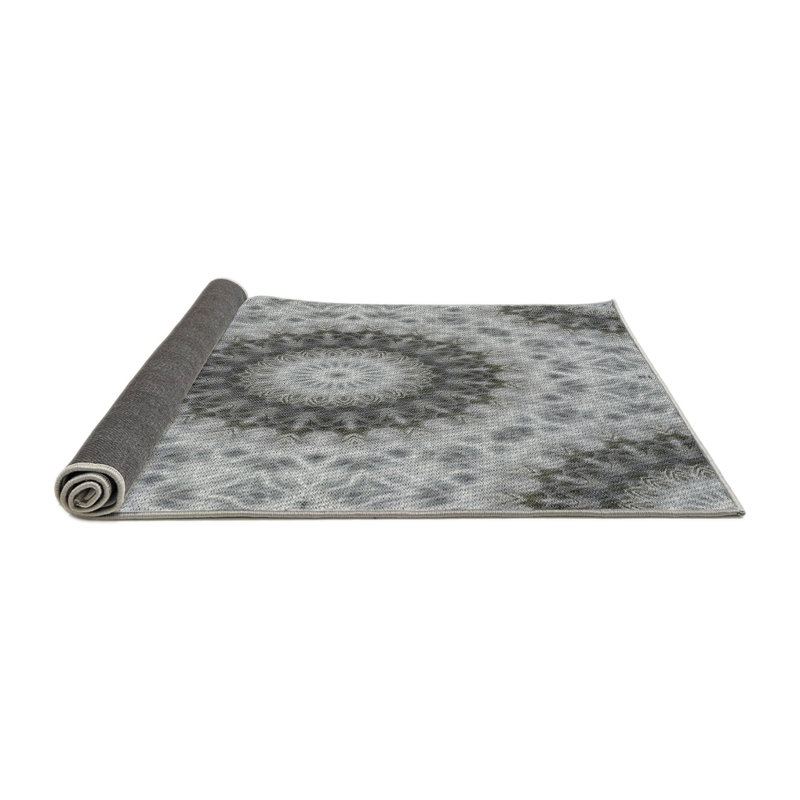 Tapis gris/blanc tissé à la machine, Rond 6 pi