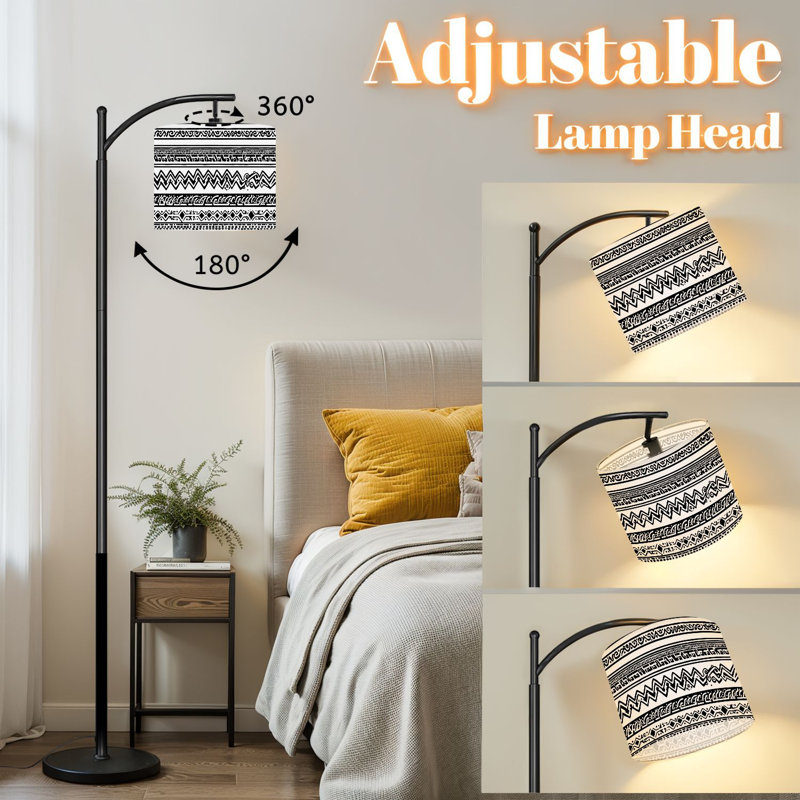 Lampe sur pied à arc avec abat-jour réglable noir et blanc Tribal Lampe sur pied à 3 températures de couleur à intensité variable avec interrupteur au pied pour la chambre à coucher