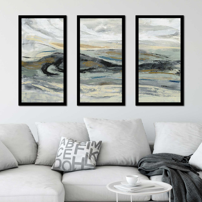 Estuaire - Peinture sur cadre 3 pièces, L 52,5 po x H 33,5 po x P 1 po