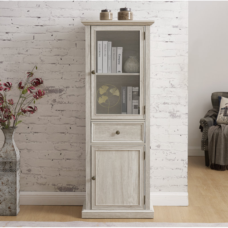 Freestanding Cabinet with Glass Door and Shelves,Cabinet with Drawer, White