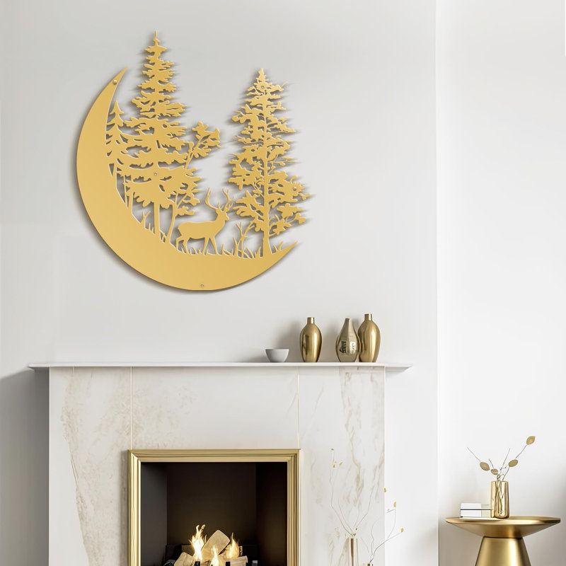 Décoration murale abstraite en forme de cerf dans la forêt, H 30 po x l 30 po x P 0,05 po, Or