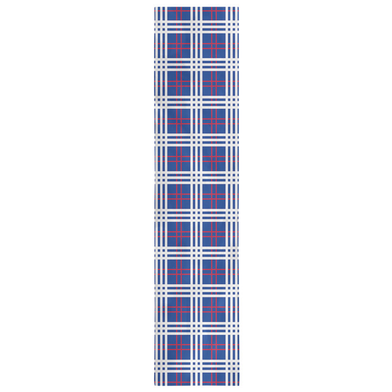 Paid Polyester Table Runner, 90" L x 16" W, Blue/Red/Silver