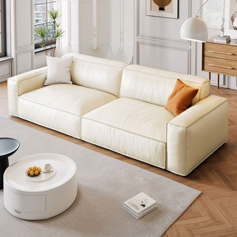 Canapé modulaire blanc en cuir véritable