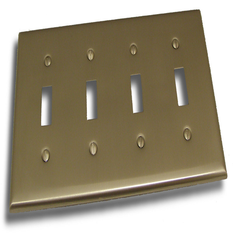 4-Gang Toggle Light Switch Wall Plate, Satin Nickel
