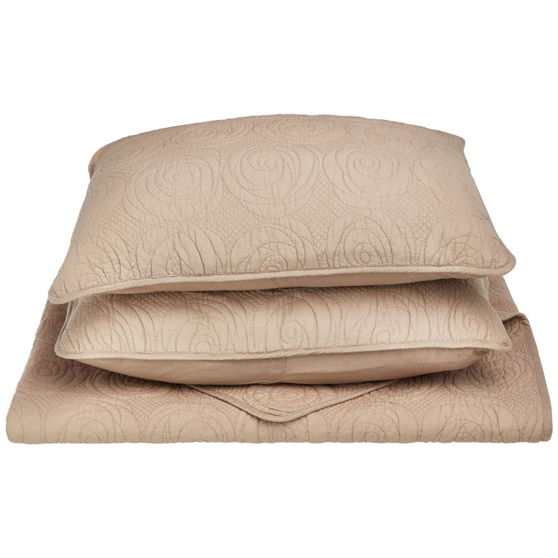 Cotton Sateen Floral Quilt, Full/Queen Quilt + 2 Pillow Shams, Taupe