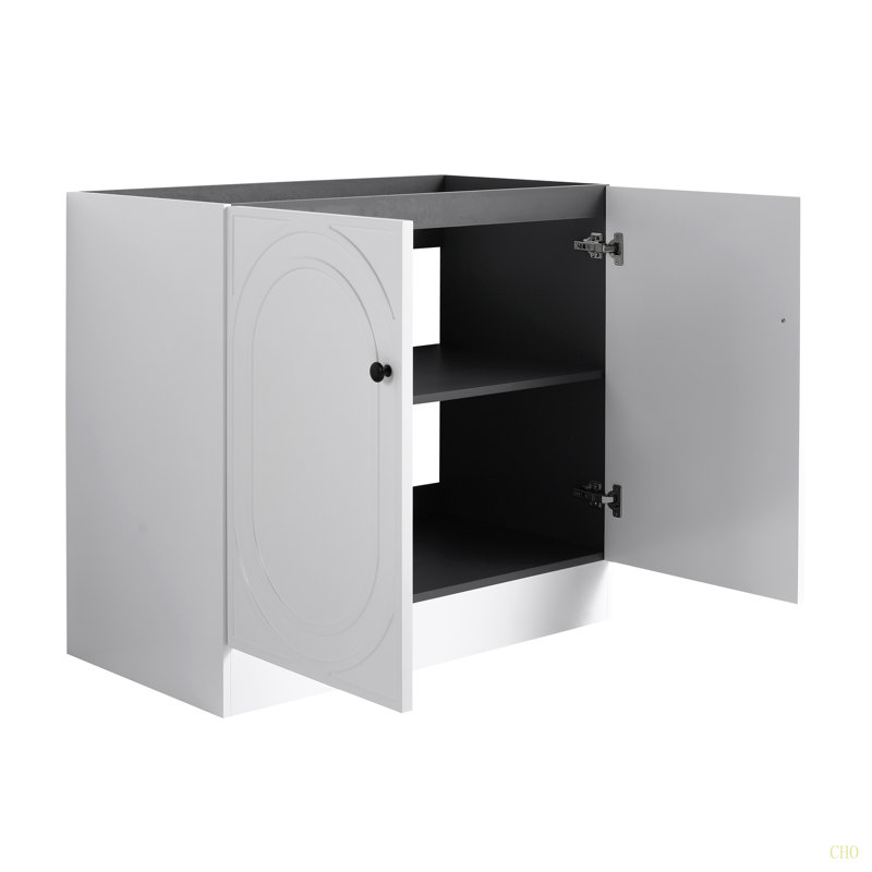 Meuble-lavabo autoportant 36 po et 2 portes d'armoire à fermeture en douceur (emballage KD) - sans le lavabo, Blanc, 36"