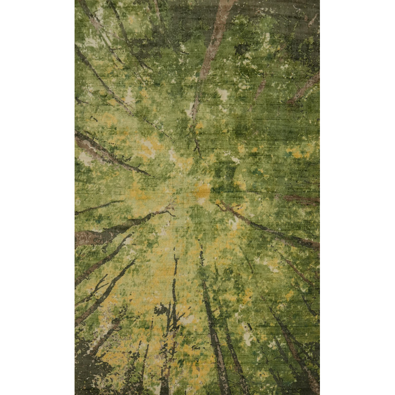 Tapis vert en coton 8 pi 0 po x 5 pi One-of-a-Kind