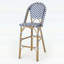 Ensemble de 2 tabourets de bar d'extérieur en rotin PE, bleu marine et blanc, structure en aluminium avec finition en bambou