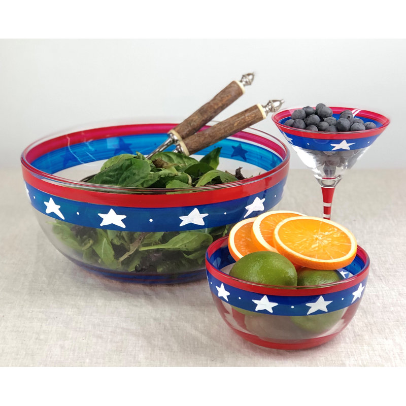 Bol à salade en verre 11 po Patriotic Stars and Stripes Latitude Run®