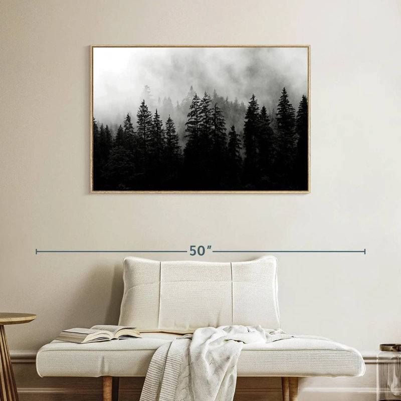 Silhouette matin brumeux, Cadre flottant en bois naturel, 40 po x 27 po