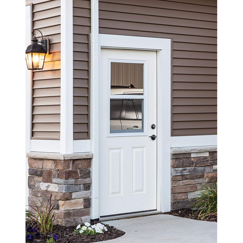 White Primed Fiberglass 2-Panel Screen Door with Clear Glass
