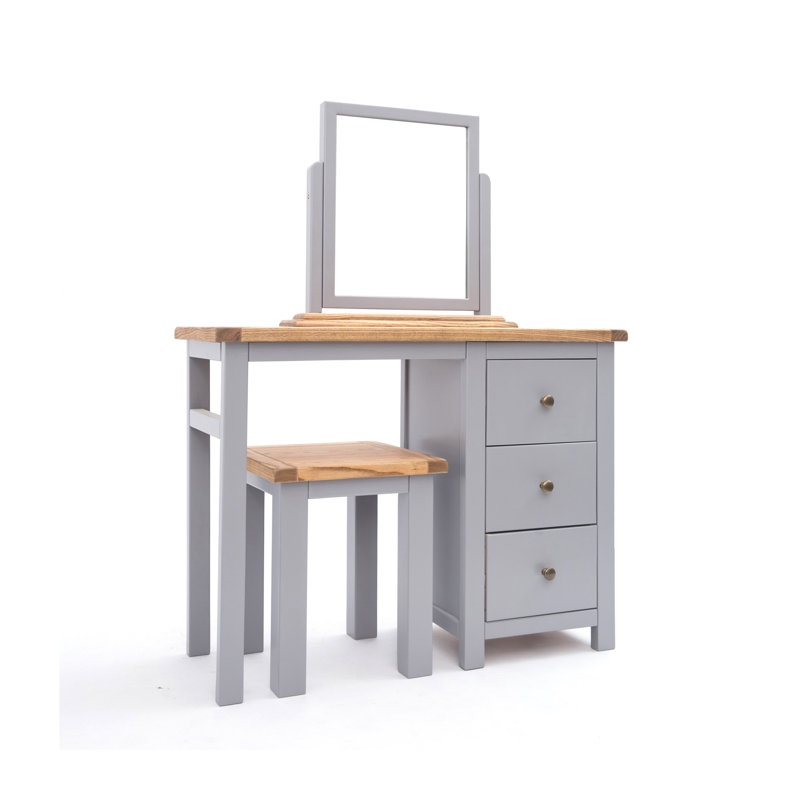 Mielke Dressing Table with Mirror, Natural/Grey/Gold